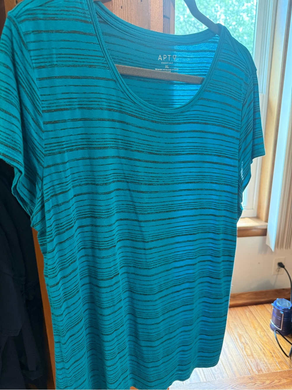 Apt. 9 Teal and Black Striped Scoop Neck Tee
